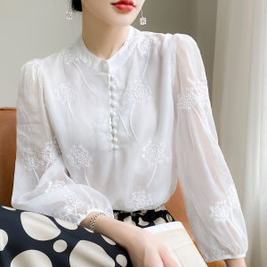 เสื้อเชิ้ตผู้หญิงแขนสั้นผ้าชีฟองฤดูร้อน ทรงหลวม บาง ระบายอากาศได้ดี ทรงหลวม แขนสั้น ทรงหลวม ทรงหลวม