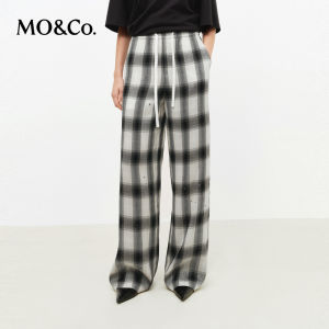 MO&Co. | Linen Tencel Wool Loose Comfortable Check Trousers