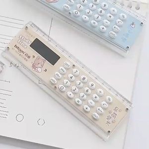 Satu Keluarga Kalkulator Penggaris  2IN1 A65 Ruler Set Mini Karakter Kalkulator 8 Digit Penggaris 15cm Praktis Multifungsi Perlengkapan Sekolah Anak