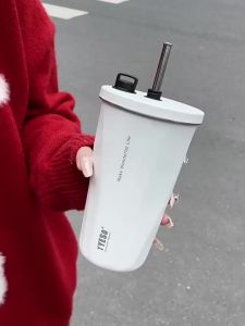 Chovy 600ml Retractable Straw Coffee Mug 304 Stainless Steel Double Wall Insulated Thermos Flask Water Bottle Cup Botol Air With Straw Tyeso Tumbler