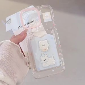 Ốp Điện Thoại Hình Thú Cưng 3D Có Khe Đựng Thẻ Chống Sốc Bảo Vệ Tương Thích Với Nhiều Dòng Máy iPhone
