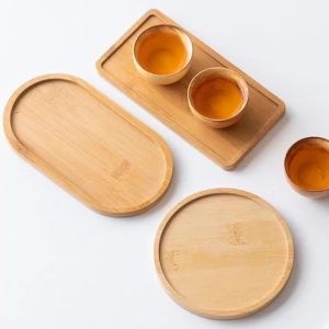 Bamboo Tea Tray Wood Saucer Flower Pot Tray Cup Pad Coaster Plate for Kitchen Decorative Plate Creative Coaster Coffee Cup Mat