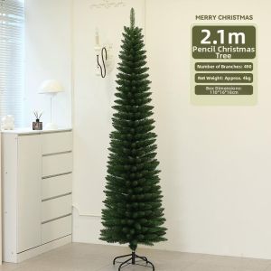 Dense Illuminated Green Pencil Shaped Christmas Tree Decorative Display