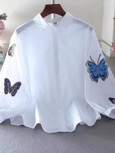 White Embroidered Loose Casual Womens Shirt Summer New Style Polo Collar Design Sensation Small Fresh Style Top