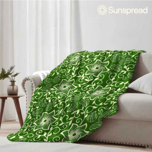 Beast Kingdom | green floral vine damask Soft Warm Flannel Blanket Lightweight Cozy Christmas Halloween Home Decor Room