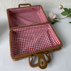 Retro Wicker Basket Handbag Photography Props Storage Box Countryside Picnic Basket Retro Woven Basket Storage Organizer