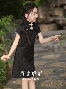 Black Girl Cheongsam Summer Thin Style Childrens Traditional Chinese Dress Little Girl Skirt Suit Child Clothing Ethnic Costume