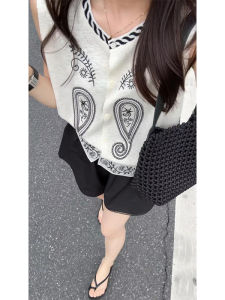 YUEZHONGWEI | New Chinese Style Heavy Embroidery Ice Silk Knitted Vest Loose Design Sensation Sleeveless Top For Women Summer Outerwear