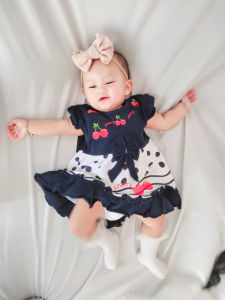 Dress Bayi Perempuan Motif Polkadot Cherry untuk Anak 6-18 Bulan Free Celana Dalam Bayi Murah Terjangkau / Dress Baby Gaun Bayi Bahan Katun / Bisa COD Bayar di Tempat