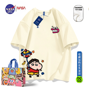 NASA New Arrival Japanese Cartoon Crayon Xiaoxin Sweet and Spicy Pure Cotton Easiest for Match Short Sleeve T-Shirt Men and Women Oversize Tops