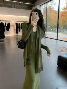DANTING | High Quality Soft French Green Knit Dress