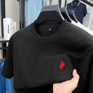 Áo Thun Nam In Sọc Cổ Chữ O Mùa Hè Thương Hiệu Cao Cấp Thêu Tay Ngắn Thể Thao Thông Thường Hàng Đầu Thoáng Khí Thời Trang Quần Áo Nam