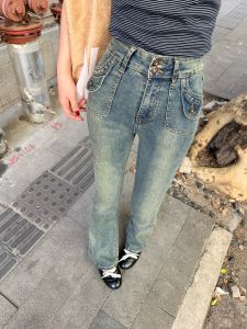 Tristine High Waist Slim Fit Bell Bottom Jeans Retro American Style Womens Fashionable Design Casual Cotton Denim Pants