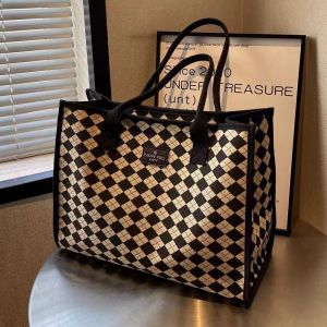 2025 New Large Capacity Canvas Tote Bag for Commuting Work Handheld Mommy Bag Retro Print Double Strap Shoulder Bag