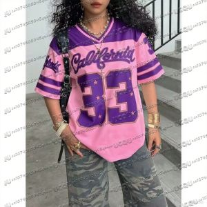 Womens Casual Personality Number & Letter Printing Soccer T-Shirt Fashion V-Neck Loose Oversize Comfort Top Spring/Fall