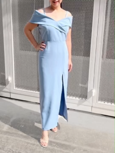 เสื้อผ้าไซส์ใหญ่. ชุดยาวคนอ้วน ชุดไปงานแต่งกลางคืน เดรสสายเดี่ยวไซส์ใหญ่ ราตรีแขนสั้น