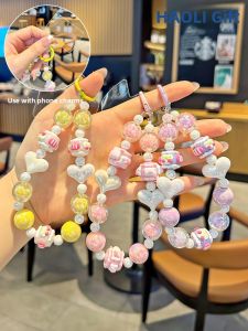 2025 New Painted Heart Beaded Keychain Womens Stylish Colorful Mobile Phone Chain Exquisite Couple Handbag Decorations Gifts
