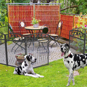 WISFOR 5 Panels Metal Pet Dog Kennel Fence Decorative Garden Fences Animal Barrier for Rabbit Dog Outdoor Decor
