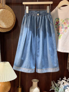 Girls Summer Thin Loose Jeans Wide Leg Pants Casual Style Cotton Polyester Blend mid Waist Seven Quarter Short Shorts