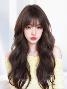 Long Wavy Lace Front Full Wig With Air Bangs Human Hair