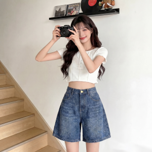 AIYITI | American Retro Glitter Wide Leg Denim Shorts