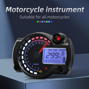 Motorcycle Universal Digital Tachometer 12V Speed Meter with Security Alarm N Gear LED LCD Water Temperature Gauge W Bracket