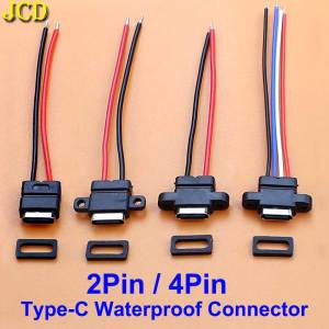 JCD 1/2/5pcs USB Type C 2/4 Pin Waterproof Female Socket With Screw Hole DIY Cable 2P 4P USB-C Type-C Charging Port Connector