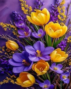 Kayou | Oil Painting By Numbers Kits Purple and Yellow Bouquet Number Drawing Canvas DIY Pictures By Numbers Home Decor