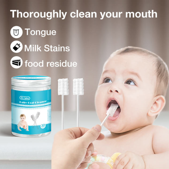 Aolon 30 Sticks Baby Cotton Swab Mouth Tongue Cleaner Oral Cleaner Baby