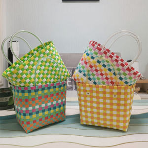 Popular Hand-Woven Bag Plastic Vegetable Basket Bag Everyday Joker Portable Basket Bath Shopping Handbag