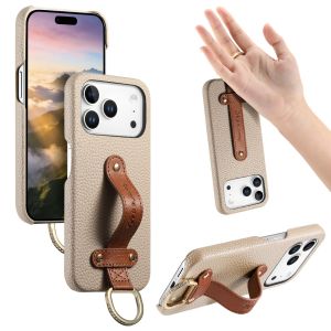 szhaiyu | Wrist Strap Ring Lychee Leather Phone Case for IPhone 17 Air 16E 16 15 Plus 14 13 12 11 Pro Max Shockproof Protective Cover