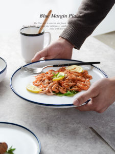 Nordic Simple Outline Ceramic Plate Creative round Cake Dessert Plate Breakfast Dishware Home Use Durable Porcelain Plate