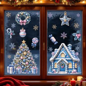 Christmas Decoration Window Stickers Santa Claus Christmas Tree Sticker Xmas Decoration Glass Door Decals Window Clings Stickers