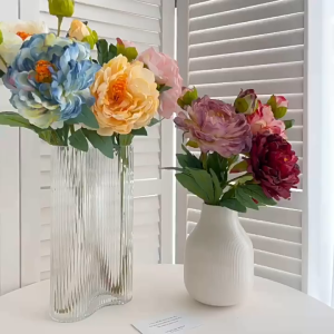 9 Heads Silk European Roses + 3 Heads Artificial Peonies - Wall/Wedding/Home Decoration | Premium Artificial Flowers