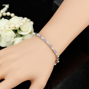SEQUITO Exquisite Ladies Silver Plated Bangle Paved Setting Baguette Cut Baguette Cut AAA Multicolor Cubic Zircon Jewelry Bracelet Charm Daily Party Bangle B200
