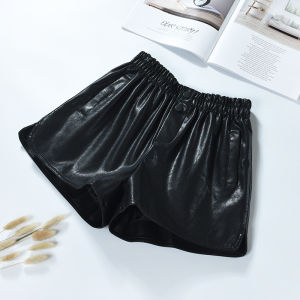 High Waist PU Leather Shorts Womens Autumn Winter Loose Elastic Waist Wide Leg A-Line Bootcut Pants Korean Style Commute Wind
