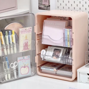 Large Capacity Dustproof Desk Organizer Box Japanese Style INS Scrapbooking Stationery Storage Box Drawers Home Organization