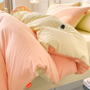 Kiss Dear | 100% Cotton Washed Ins Style Plain Bedsheet Quilt Cover Set