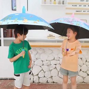 Childrens Umbrella Baby Kindergarten Cute Children Primary School Rain Gear Boys and Girls Long Handle Semi automatic Princess Umbrella