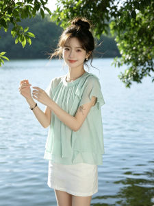 ZHILU | Soft Elegance Ruffle Trim Short Sleeve Chiffon Blouse