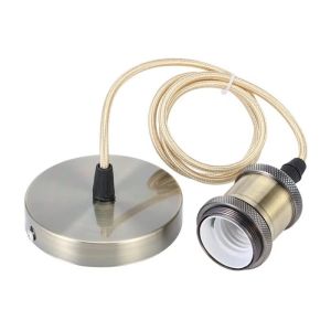Aitemay 4pcs Industrial Retro Vintage E27 Pendant Lamp Holder Set with Copper Finish & Suspension Wire Decor for Home Cafe Lighting