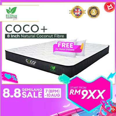 Ecolux - Coco+ 8inch Hotel Grade Hybrid Coconut | Back Support | Firm | Anti- Static