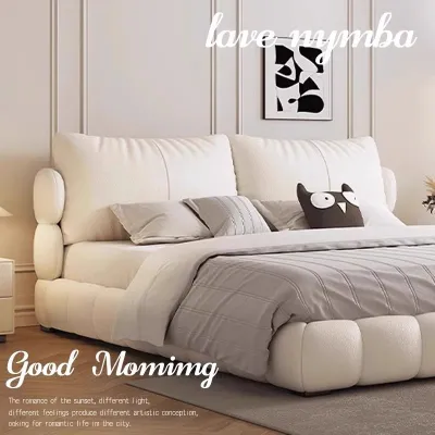 Modern Minimalist Creamy Style Leather Bed King Size 180cm Double Bed Soft Padded Storage Bed Master Bedroom Furniture