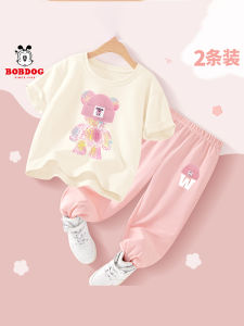 Bobdog Summer Sportswear Set for Girls Anti-Mosquito Pants Cute Fashionable Cotton Clothes for Childrens Daily Wear