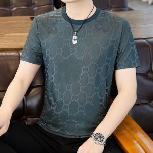 New Ultra-thin Short Sleeved Jacquard Solid Color Round Neck Breathable T-shirt