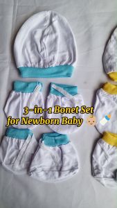 3in1 Bonet Set for Newborn Infant Baby Girl and Boy | BonetMittens and Booties | Gabriella Infants Collection