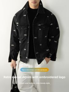 PERDONTOO | Full-Embroidery Black Denim Outerwear For Men