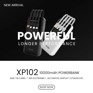 TYLEX XP102 10000mAh Powerbank Air Allowable Built In Cable Led Display Lithium Ion Electric Core Intelligent Charging