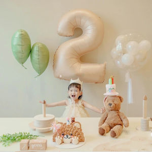 ปีนักษัตรแรก 32 นิ้ว สีครีม ลูกโป่งอะลูมิเนียม ตัวเลข ปาร์ตี้วันเกิดเด็ก ตกแต่งสวนกลางแจ้ง อุปกรณ์ถ่ายภาพ ลูกโป่งอะลูมิเนียม