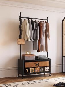 Meisda Luxury Iron Clothes Hanger Rack Bedroom Floor Standing Integrated Coat Rack Shoes Cabinet Storage Organizer